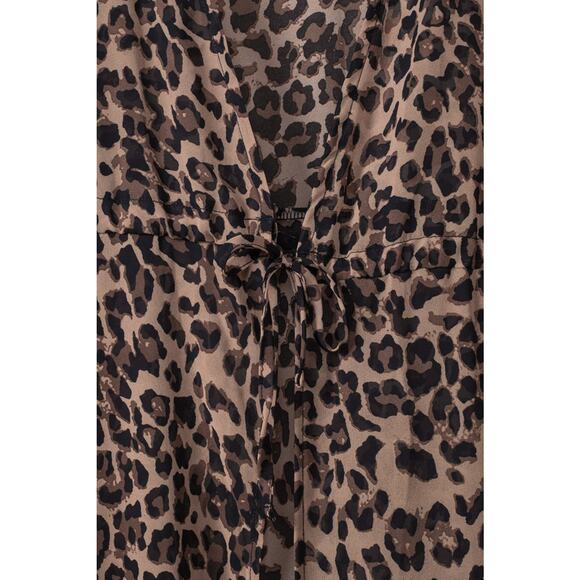 Cassia Leopard Kimono Beach Cover Up Sheer White Tie Waist Open Front Large - Picture 8 of 13